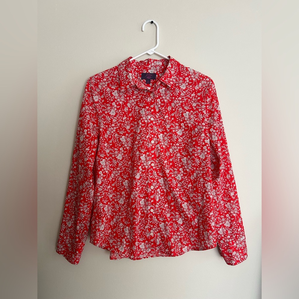 SOLD J. Crew Liberty Red Long Sleeve Floral Button Down Shirt